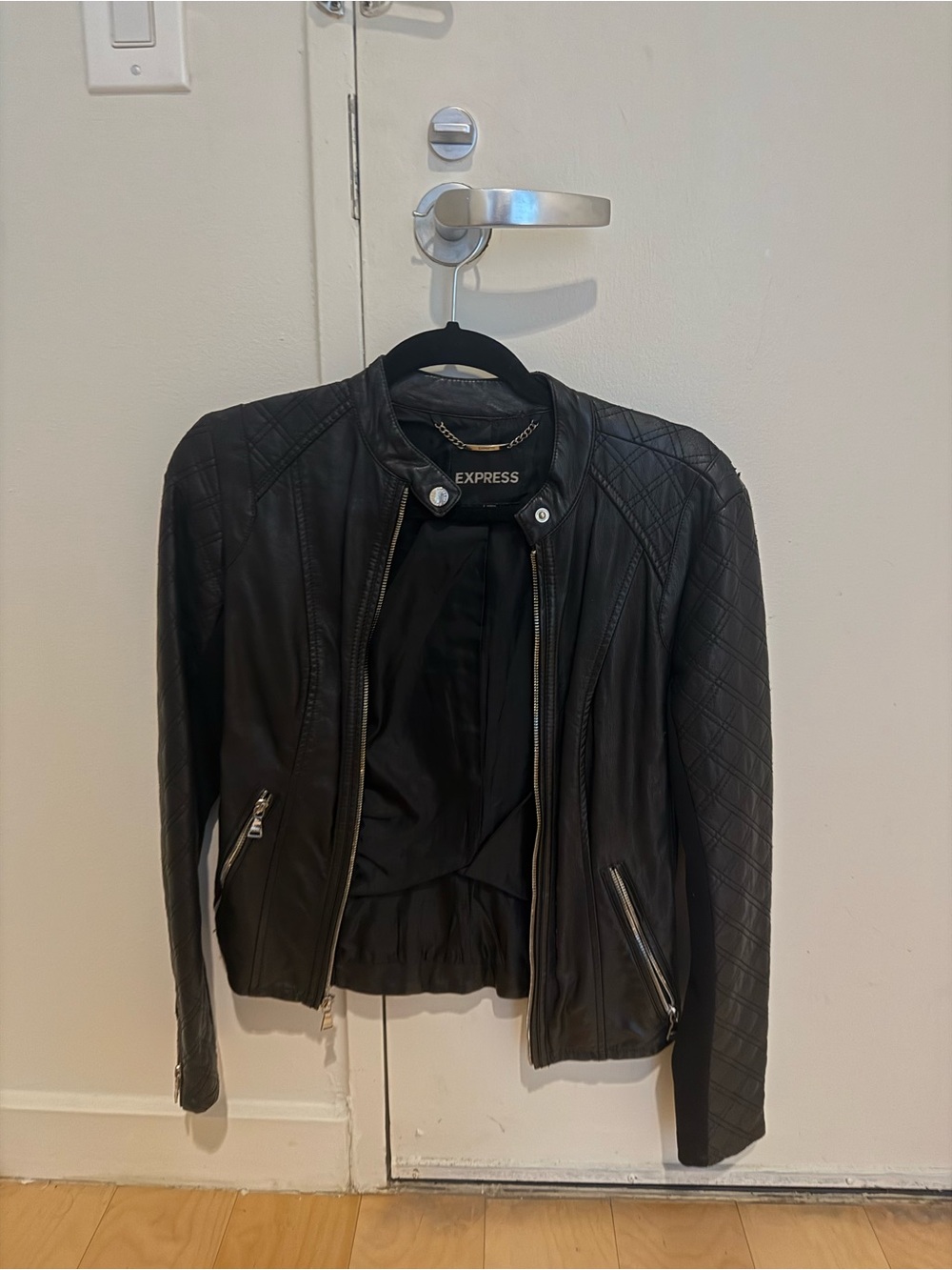 Express Black Quilted Faux-Leather Moto Jacket